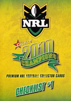 2010 NRL Champions #001 Checklist #1 Front